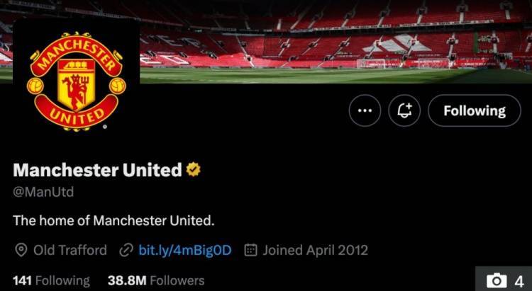 太阳报:曼联在被淘汰后不久,将官方X账号简介改为“曼联之家”